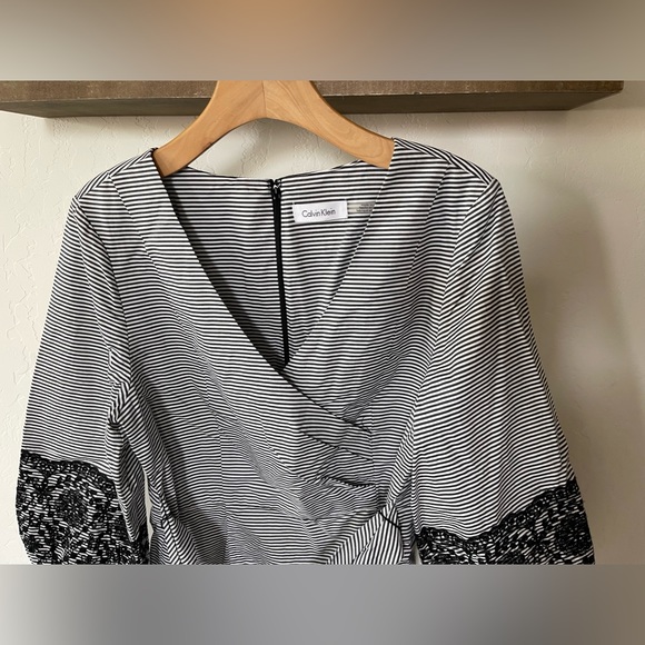 Calvin Klein| Poplin Wrap Top with Embroidered Balloon Sleeve•••+ Tie Waist - Picture 3 of 16